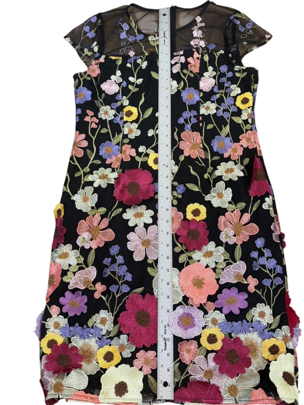 Black Floral Embroidered Mesh Dress 3D Flowers Spring Wedding Guest Dress - Picture 13 of 16
